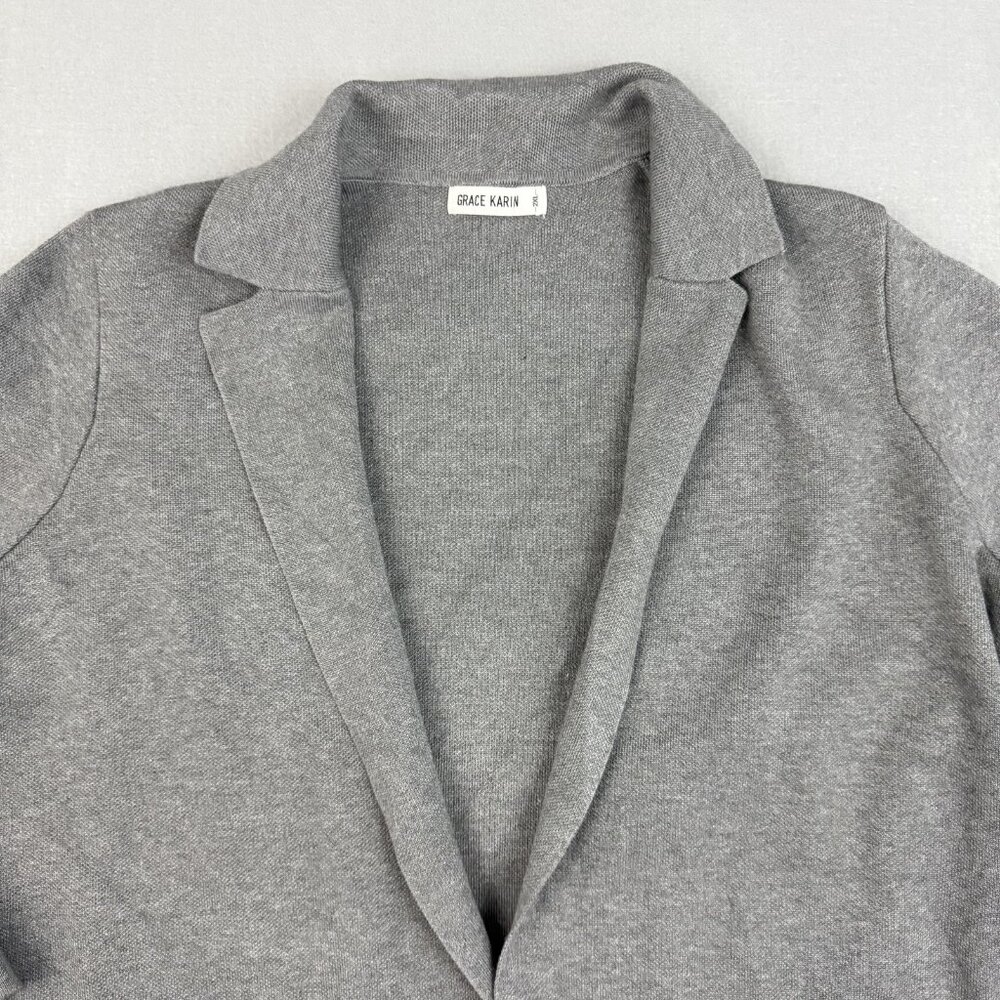 Grace Karin Sweater Womens 2XL Gray Open Front Longline Cardigan Coatigan Knit‎ - Picture 3 of 9